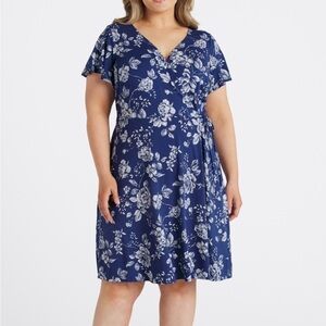Floral Wrap Dress in Navy Blue